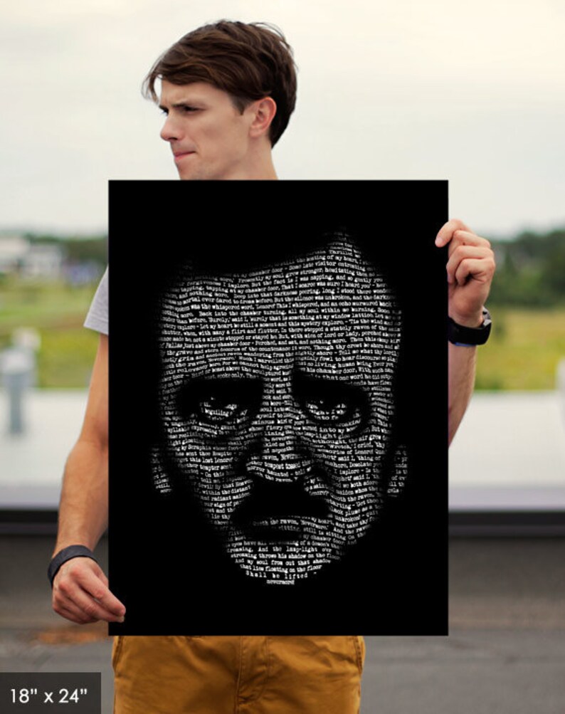 Edgar Allan Poe, Nevermore, Text Portrait, Open Edition X-Large print image 3