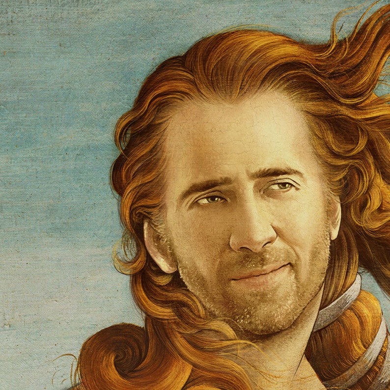 Nic Cage painting, The Birth of Nicolas Cage after Botticelli, Open Edition X-Large print image 2