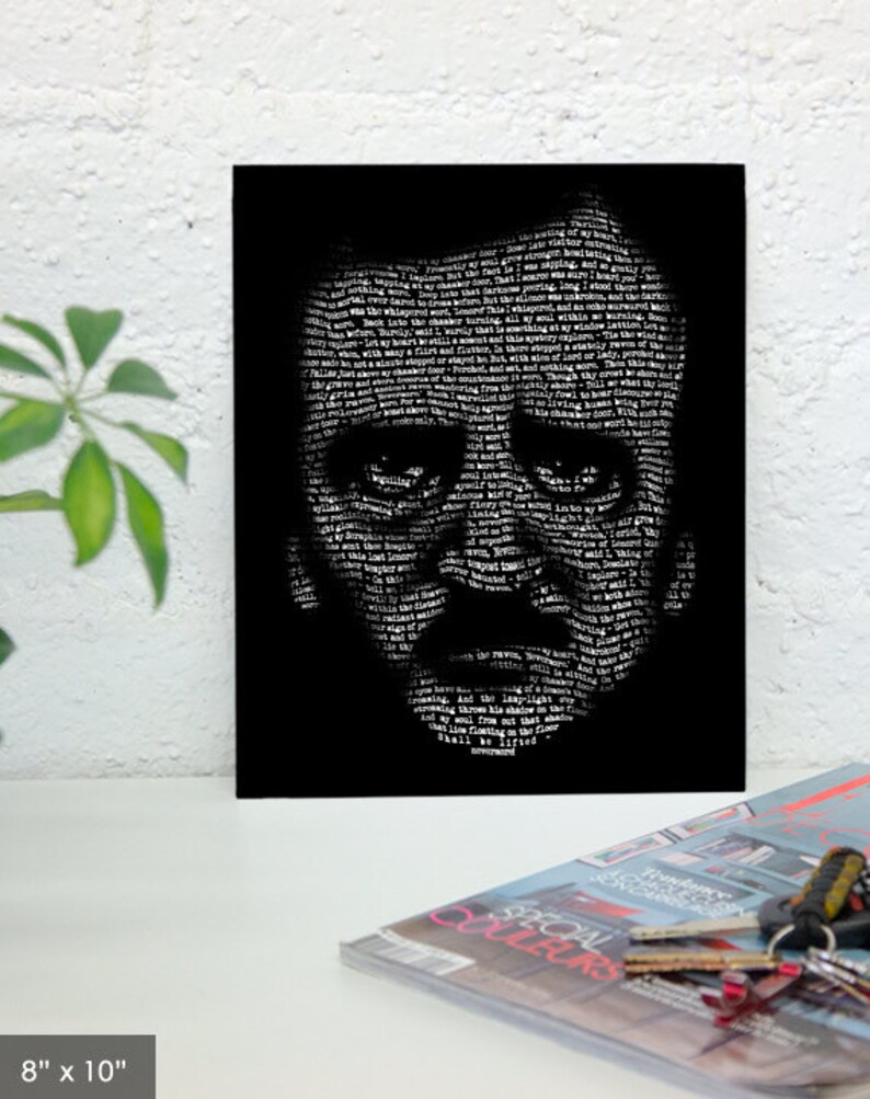 Edgar Allan Poe, Nevermore, Text Portrait, Open Edition X-Large print image 4