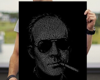 Hunter S Thompson, Fear and Loathing in Las Vegas, text portrait, Open Edition Large print