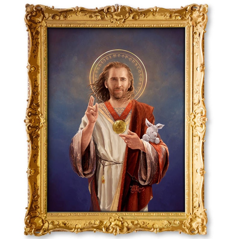 Nicolas Cage painting, Saint Nic of Cage, Open Edition medium print image 1