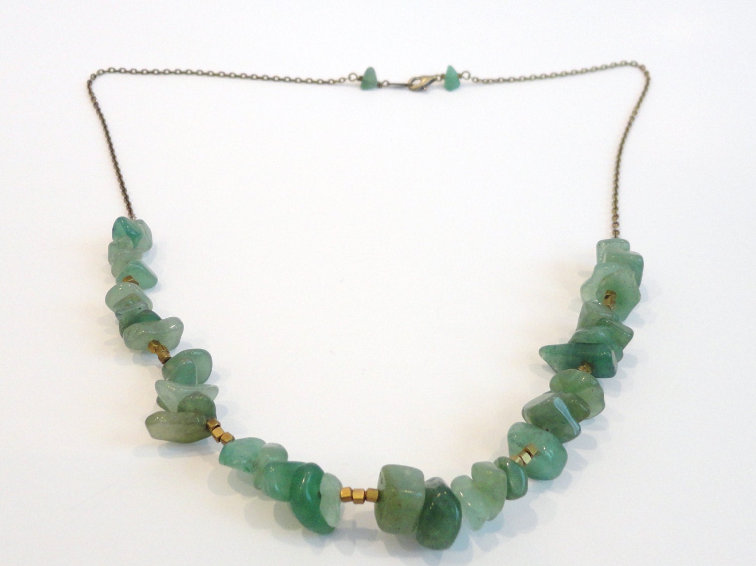 Green Aventurine Necklace Long Brass Necklace Brass Layering | Etsy