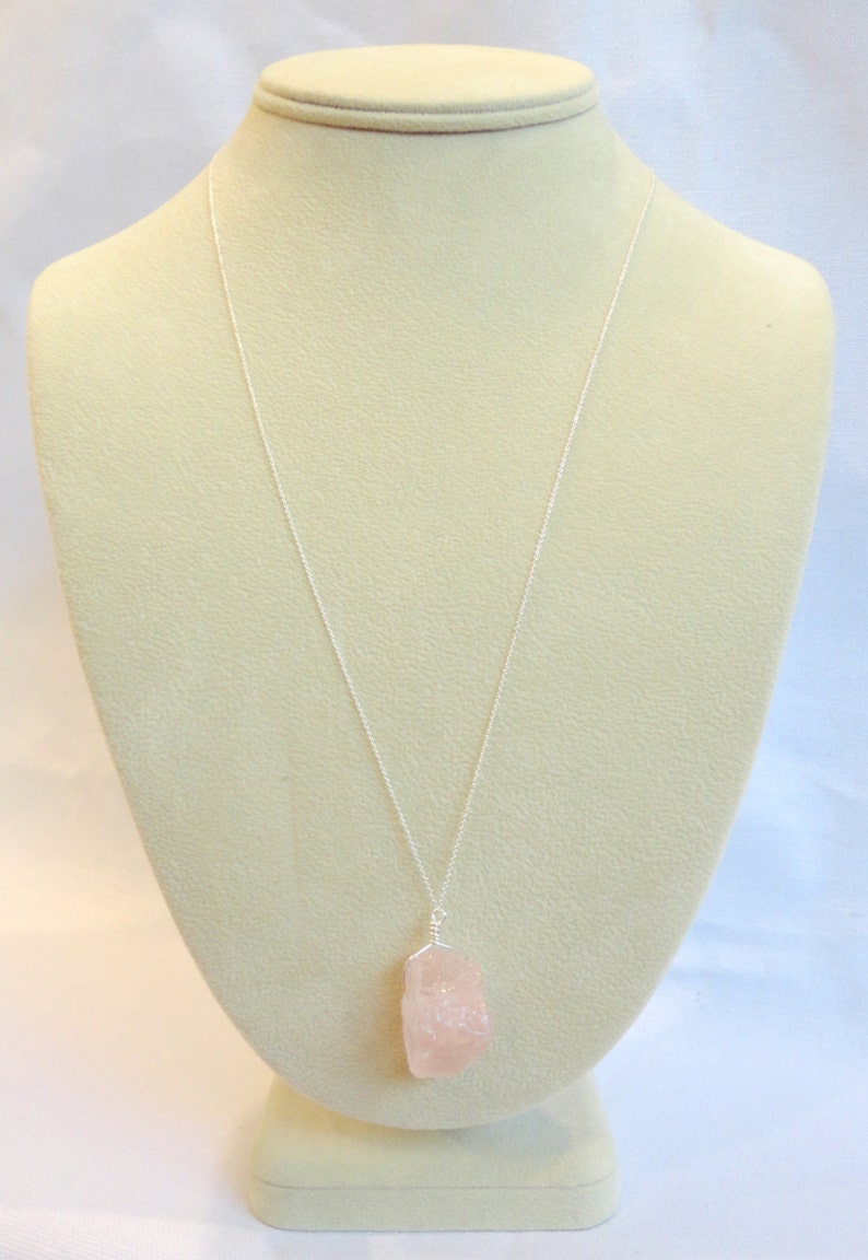 Rose Quartz Necklace on Silver Chain Pink Necklace Sterling Etsy