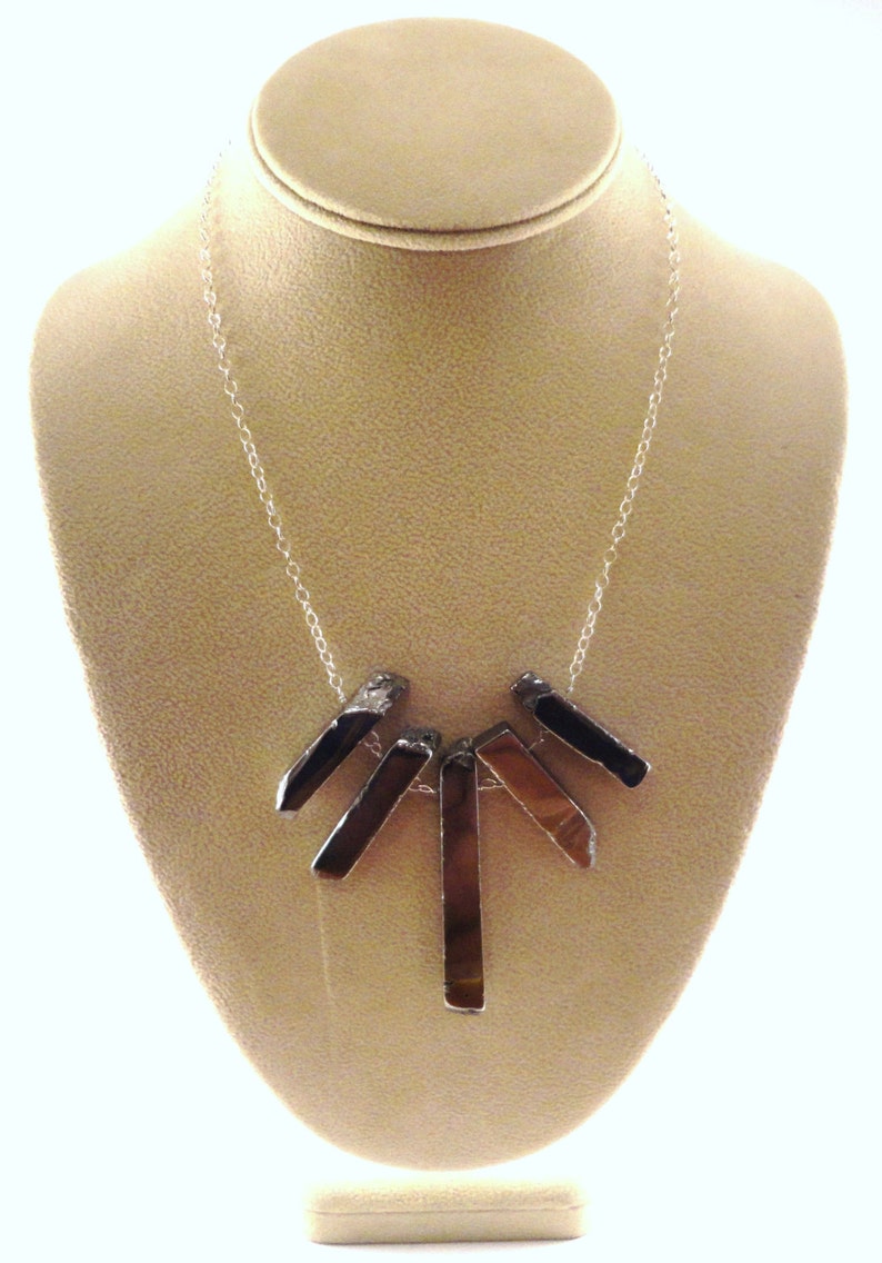 Silver Fan Necklace Silver Agate Necklace Silver Bib Etsy