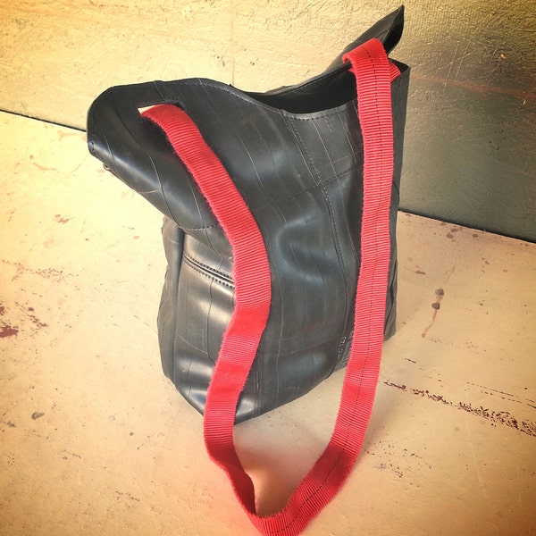 Vegan Leather Tote - Large Purse - Black & Red Bike Tube Bag