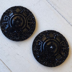 1 pair round 25mm plastic black turtle round resin rhinestone sew on flat back- 041