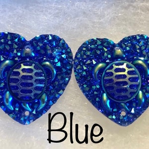 1 pair 25mm plastic blue heart turtle resin sew on rhinestone flat back- 039