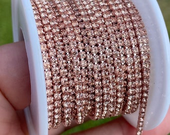 1 yard SS6 Peach crystal 2mm glass cup rhinestone metal chain banding