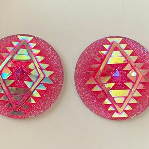 1 pair 25mm Aztec design rose color sew on gem cab flat back H-5