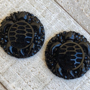 1 pair 25mm plastic round black turtle rhinestone sew on flat back- 037