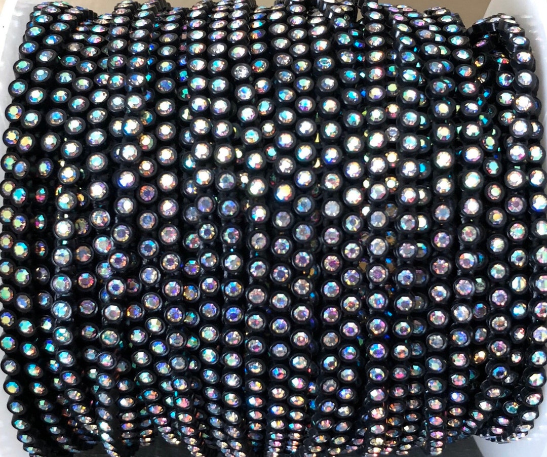 1 Yard SS8 2.5mm Cup Black AB Rhinestone Plastic Single Chain Banding ...