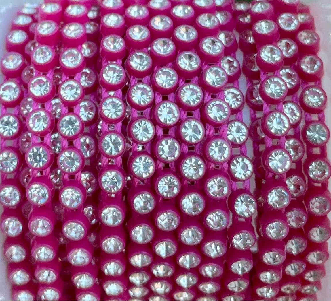 1 Yard SS8 Fuchsia Clear Crystal Cup Rhinestone Plastic Chain