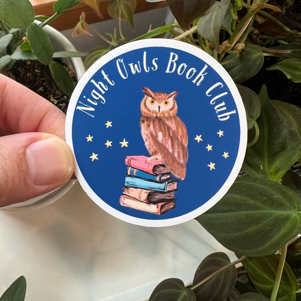 Night Owls Book Club Die Cut Sticker | Librarian Public Library Card Writer Author Gifts Reading Bookstagram Writing Owl Starry Book Lover