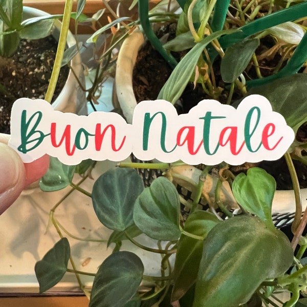 Buon Natale Italian Word Sticker | Italian Script Merry Christmas Holidays Italy Italian American Language Die Cut Matte Vinyl Sticker |