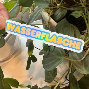 Wasserflasche German Die Cut Blue Yellow Holographic Typography Sticker | Matte Vinyl Waterbottle Germany Sticker | German Words Language