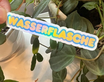 Wasserflasche German Die Cut Blue Yellow Holographic Typography Sticker | Matte Vinyl Waterbottle Germany Sticker | German Words Language
