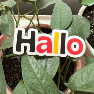 Hallo German Die Cut Typography Sticker | Matte Vinyl Hello German Flag Germany Sticker | German Words Language