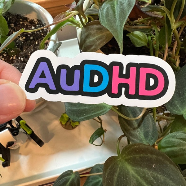 AuDHD Purple Pink Blue Die Cut Matte Sticker | ADHD Autistic Woman Disability Inclusion Mental Health Neurodivergent Laptop Kindle Sticker