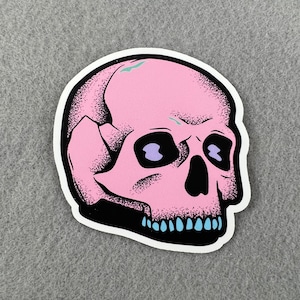Pastel Skull Die Cut Sticker | Kawaii Pastel Goth Spooky Skeleton Skull Matte Holographic Waterbottle Laptop Stickers Creepy Cute