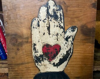 Single Folk Art Heart and Hand Wall Art