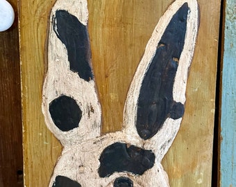 Spots Bunny Portrait on Grain Paint