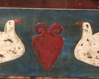 Extra Large Two Doves and Curly Heart on the Best Old Blue Paint Board