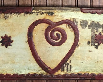Large Inside Out Swirly Hearts on Great Old Door Panel   Red