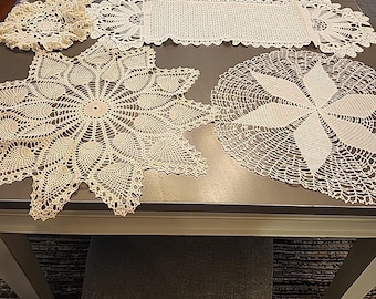 Vintage Lot of 18 Random White & Beige Crochet Doilies (CLEAN)