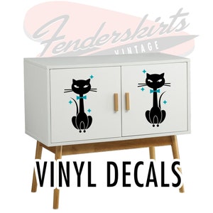Conjunto de 2 Calcomanías de vinilo de mediados de siglo retro inspiradas en la época atómica de Kitty Cat Slim