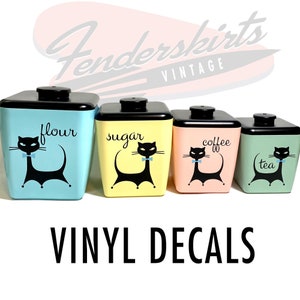 NAKLEJKI winylowe Atomic Kitty Cat Kuchnia Puszka Ciasto Chleb Vintage Inspirowane Retro Mid Century