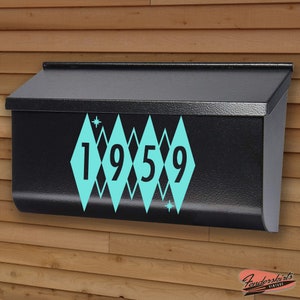 Argyle Diamond 1950s Style DECAL Mailbox Address Numbers Retro Mid Century Vinyl