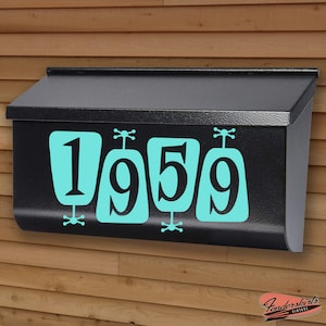 Satellite Retro Atomic VINYL DECAL Mailbox Address Numbers Retro Mid Century