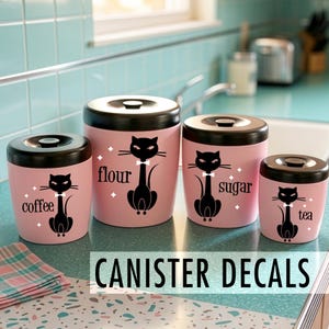 Slim Kitty Cat Kitchen Canister Decals Labels Vintage Retro Mid Century