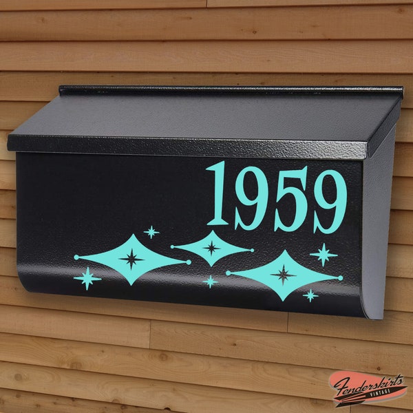 Jubilee Diamond Starburst DECAL Mailbox Address Numbers Retro Mid Century Vinyl