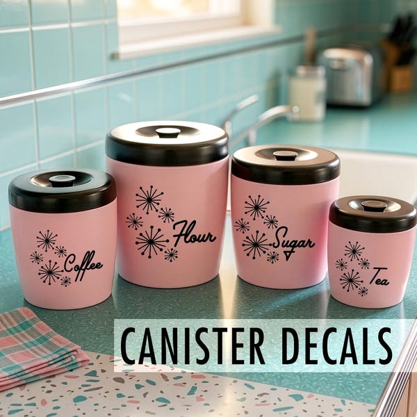 Atomic Dandelion Kitchen Canister DECALS Labels Vintage Retro Mid Century