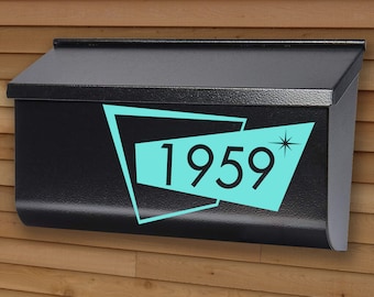 Atomic Quad Starburst DECAL Mailbox Address Numbers Retro Mid Century Vinyl