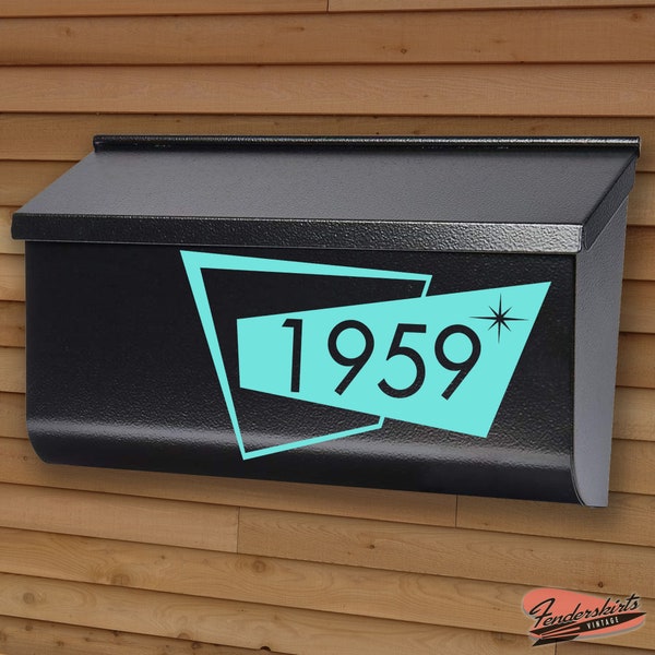 Atomic Quad Starburst DECAL Mailbox Address Numbers Retro Mid Century Vinyl