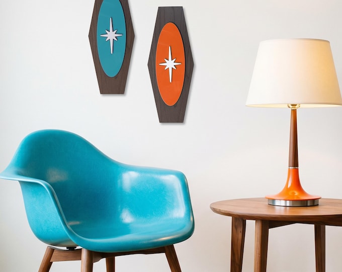 Hex Atomic Starburst Wall Plaque Mid Century House Decor