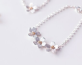 Cherry Blossom bracelet. Flower bracelet. Silver & gold plated Cherry flower bracelet.