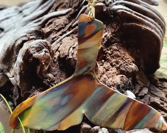 Fire Painted Copper Whale Tail Necklace.