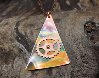 Fire Painted Copper Triangle Pendant