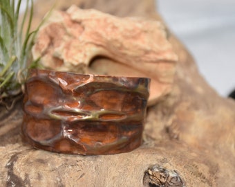 Hammered Copper Cuff, Fire Painted
