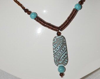 Turquois Clay Bead  Necklace, accented by copper and howlite beads