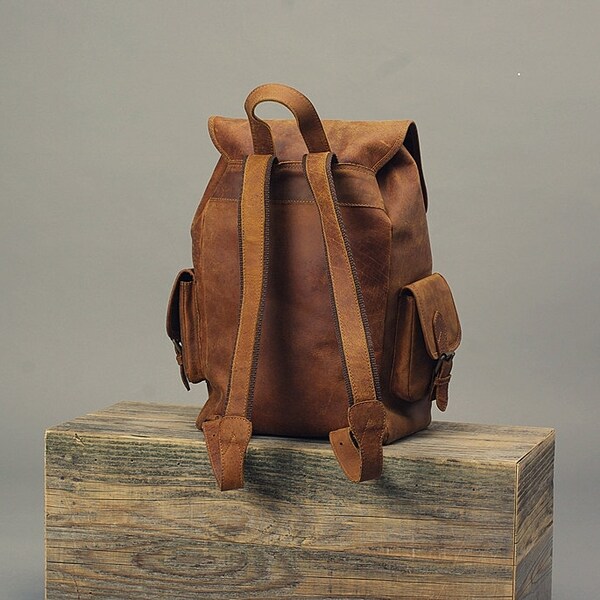 Leather Backpack 16" / Brown Leather Backpack / Retro Backpack / Vintage Backpack / Cabin Travel Bag / Weekender Bag / Overnight Bag