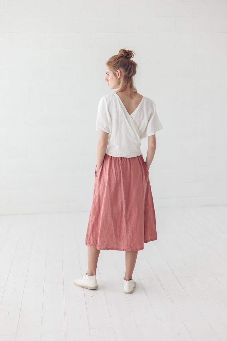 Linen Blouse GODA Long Belt Linen Blouse Natural Linen Wrap Top