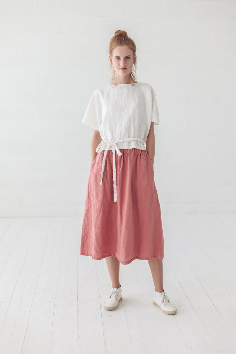 Linen Blouse GODA Long Belt Linen Blouse Natural Linen Wrap Top