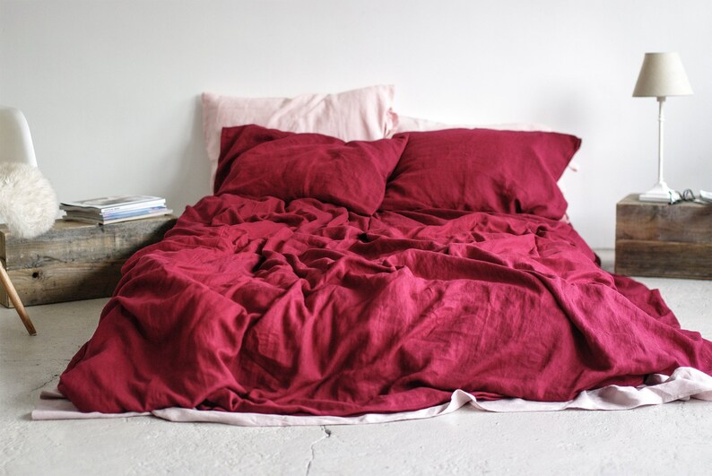 Soft Washed Linen Duvet Cover In Dark Cherry Red Color Image 0