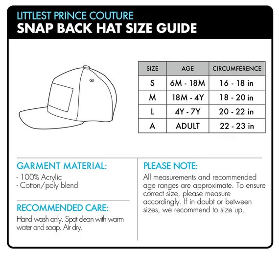 snapback hat size chart