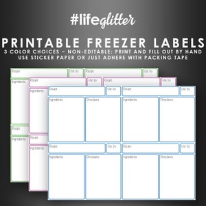 Freezer Bag Labels - Printable Labels - Crockpot Cooking Recipe Cards - Organization Supplies - Storage Supplies - Digital Downloaded Labels