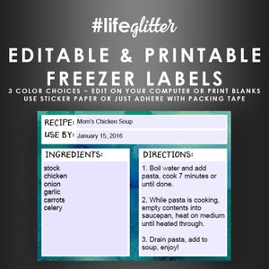 Freezer Bag Labels - Editable Printable Stickers - Monthly Planner Recipe Cards - Budget Planner - Instant Digital Download